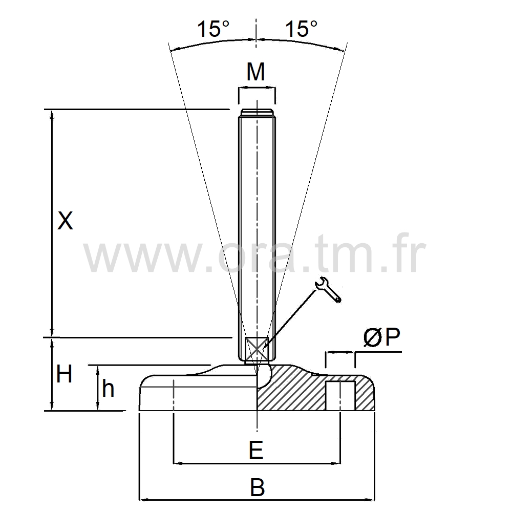 VMB7 - VERIN PIED CONVOYEUR - PRISE 2 PLATS ANGLE 15°